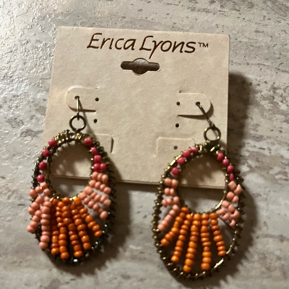 Erica Lyons Coral/Pink/Orange OS Fashion Pierced Earrings